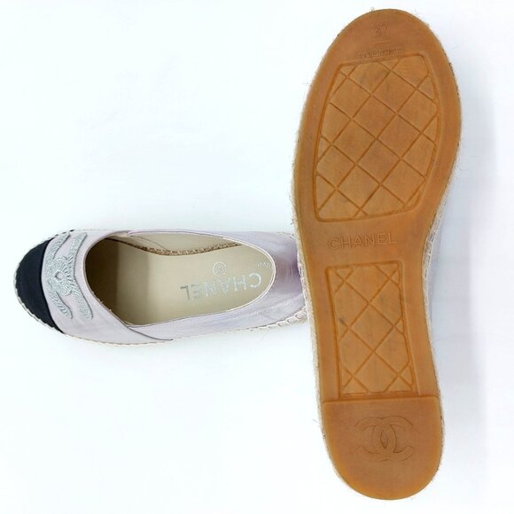 Chanel Espadrilles Laminated Lambskin Grosgrain Toe Caps Pink Silver Iridescent - Picture 11 of 12